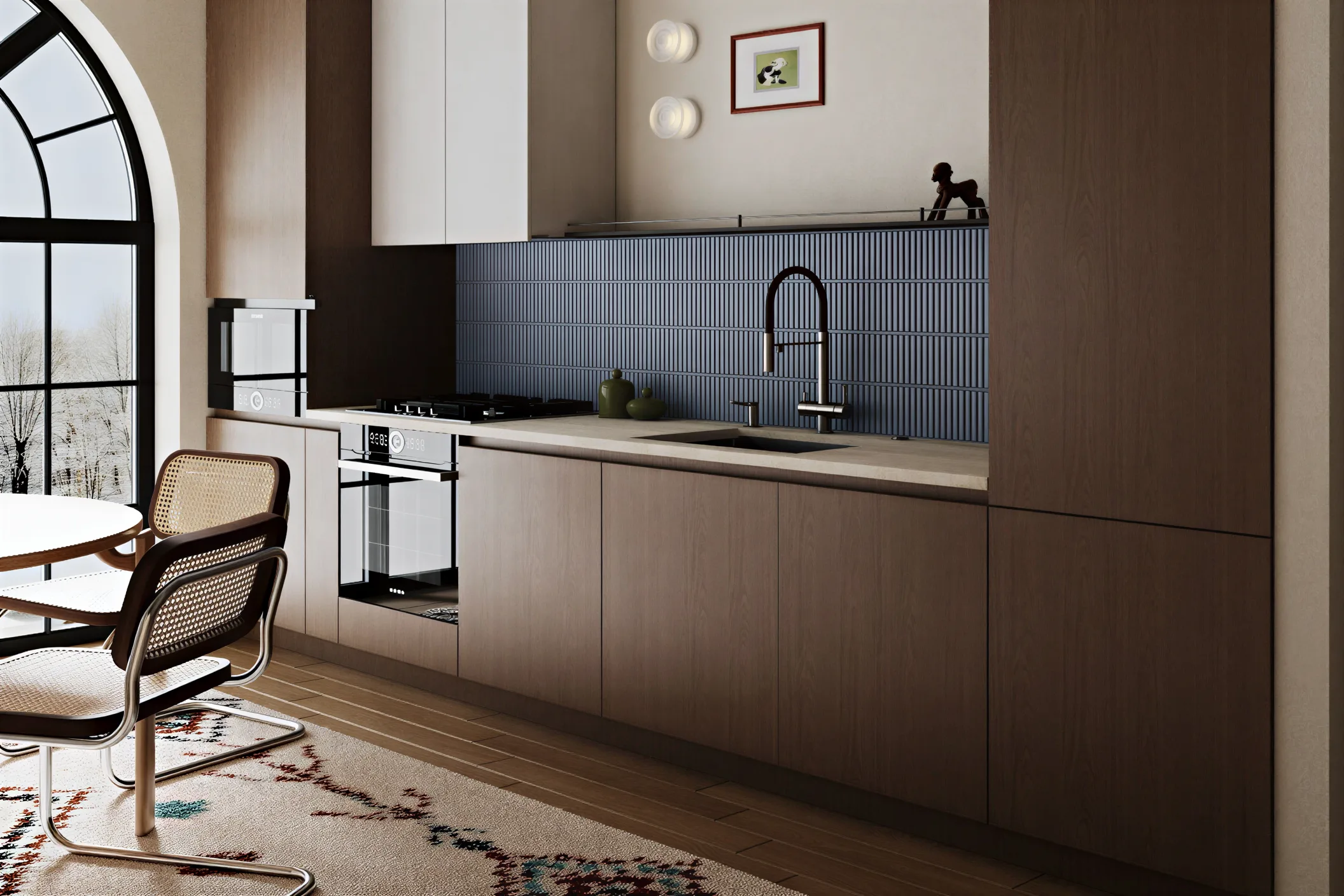 Kitchen and bathroom study showing layout and workflow