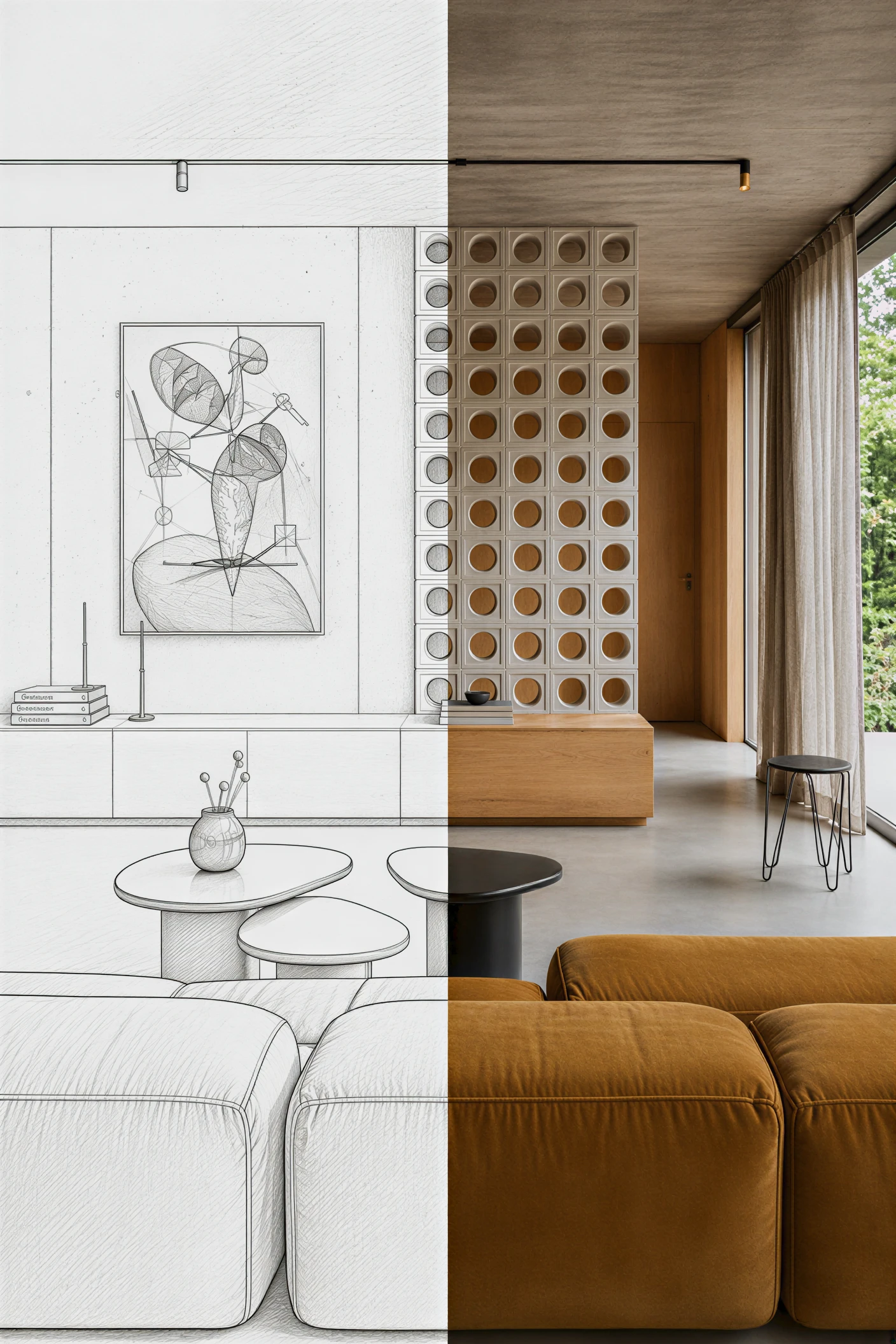 Custom-made furniture in a garden villa
