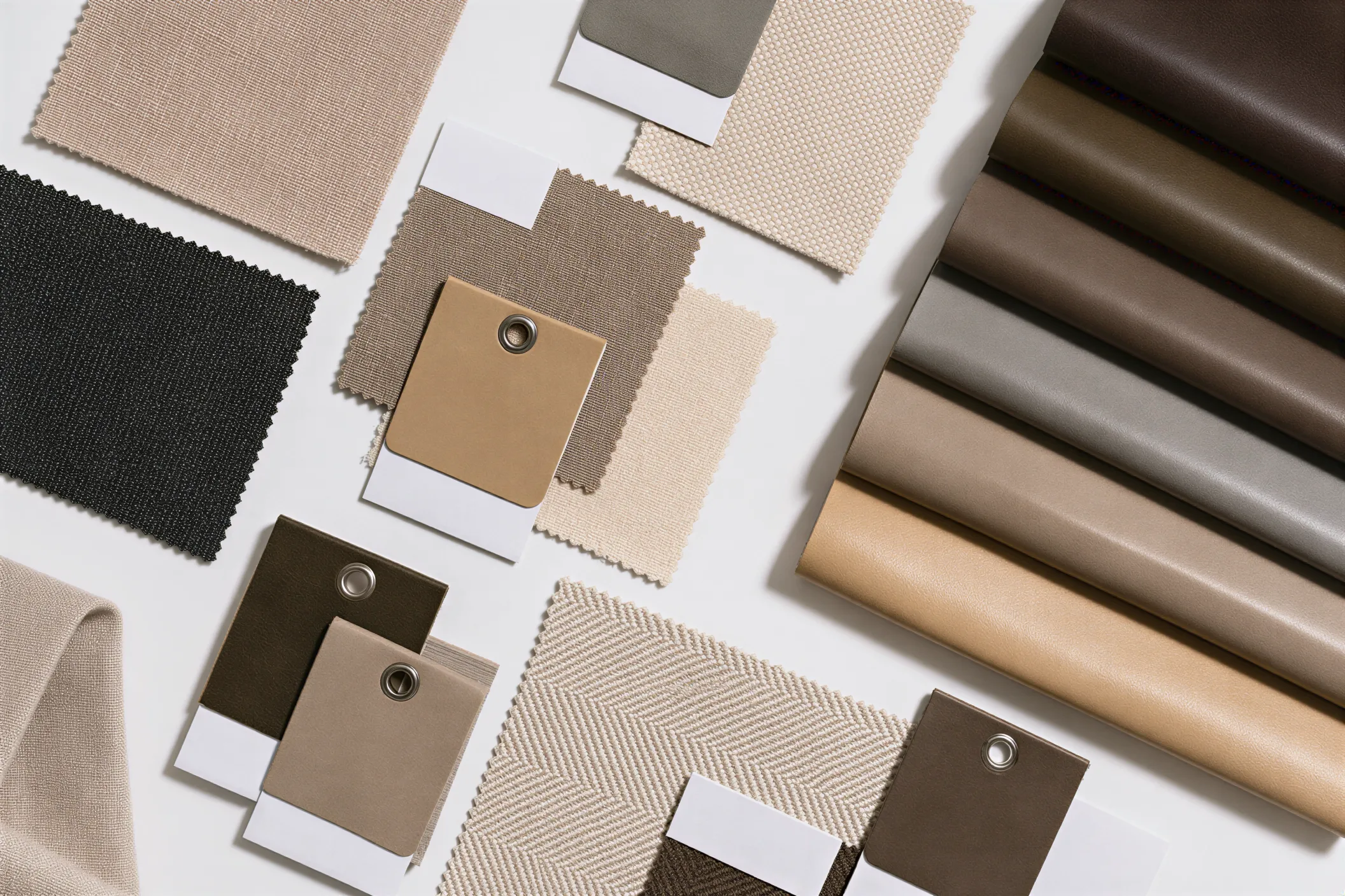 Upholstery material study showing seams piping and leather details