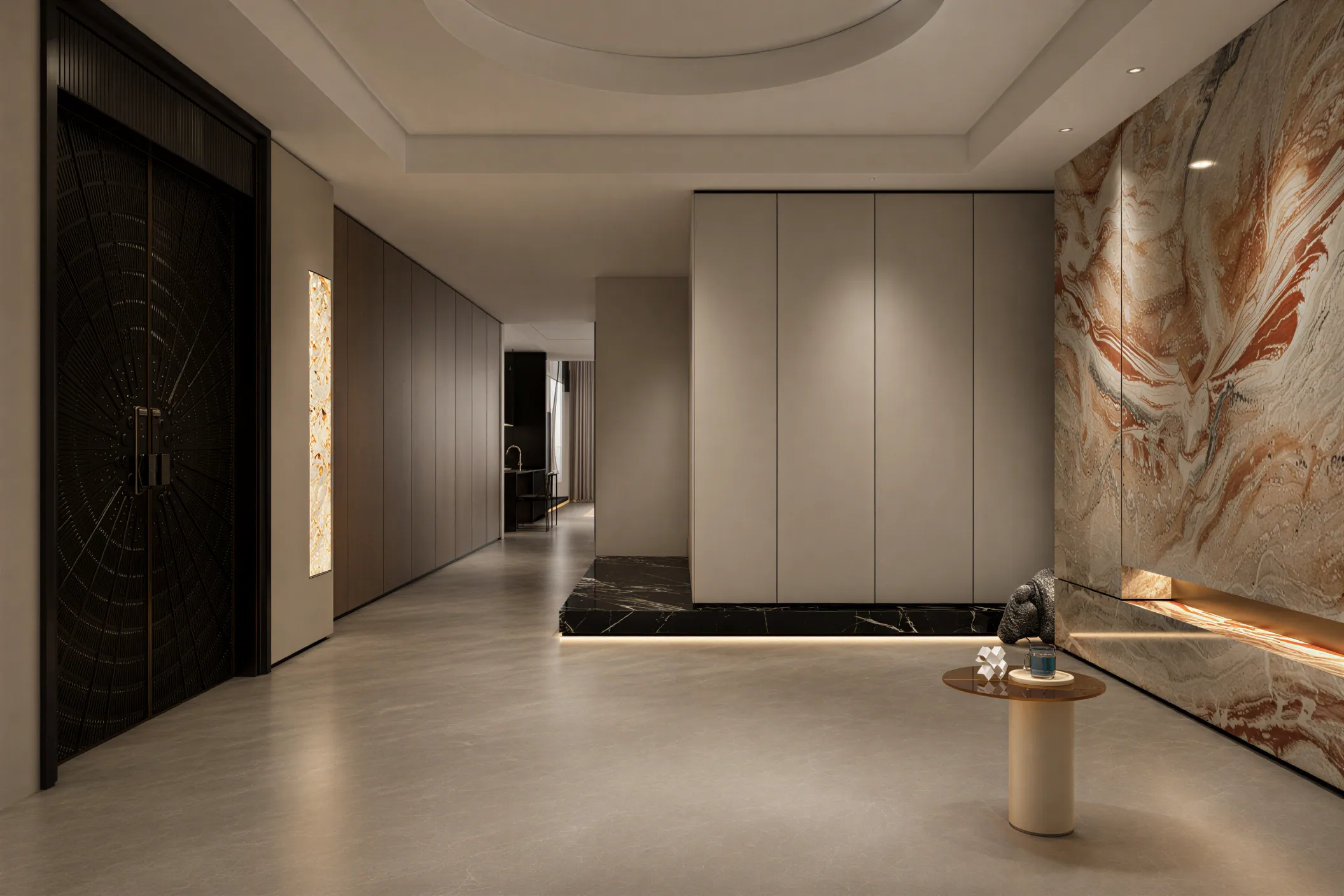 Villa or estate interior showing arrival and framed landscape views